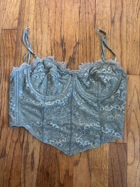 Free People Sage Green Lace Longline Crop Bustier